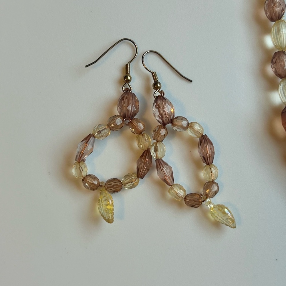 Vintage Acrylic Beaded Necklace & Dangle Earrings Matching Set Boho Handmade - Picture 7 of 10